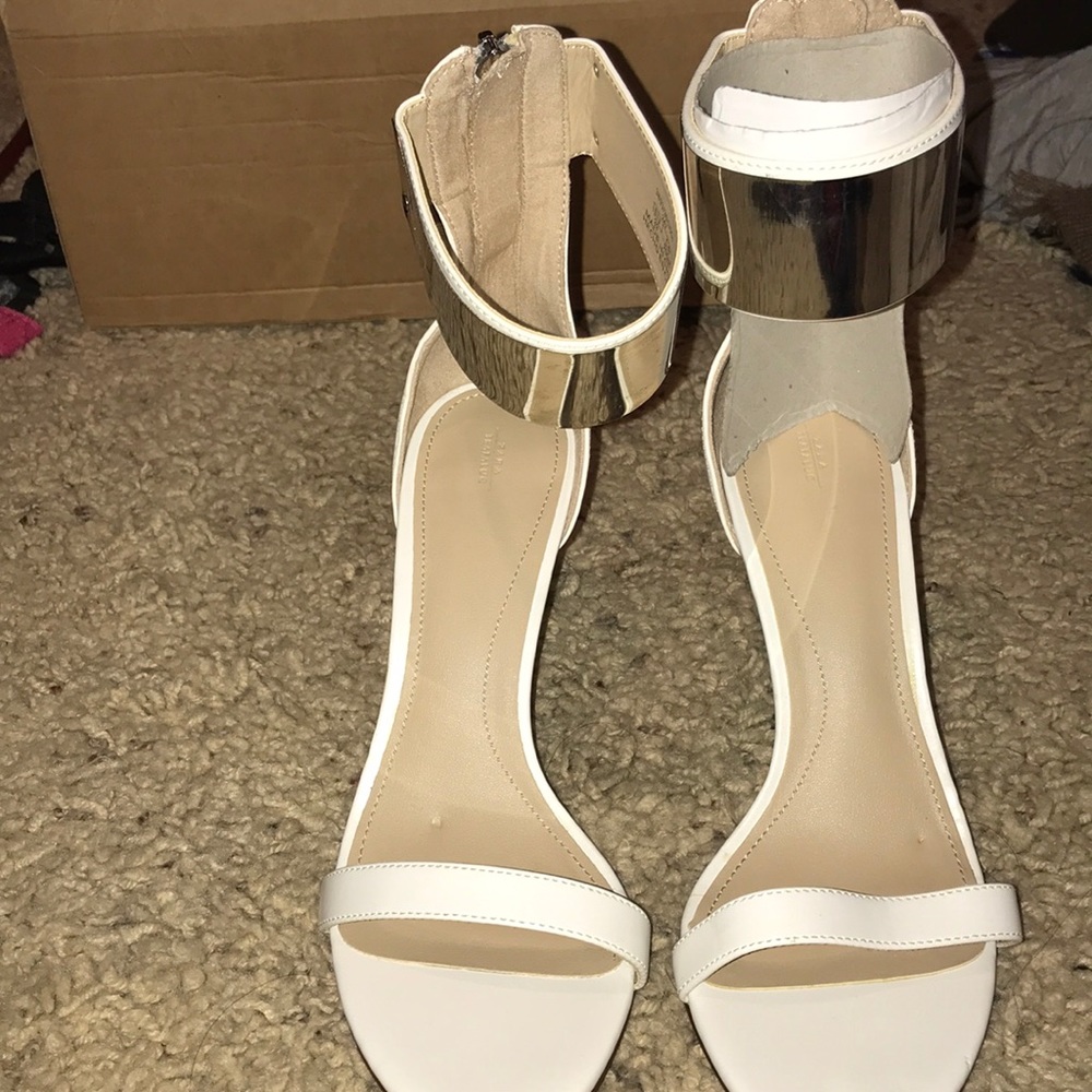Zara white and silver ankle strap heels